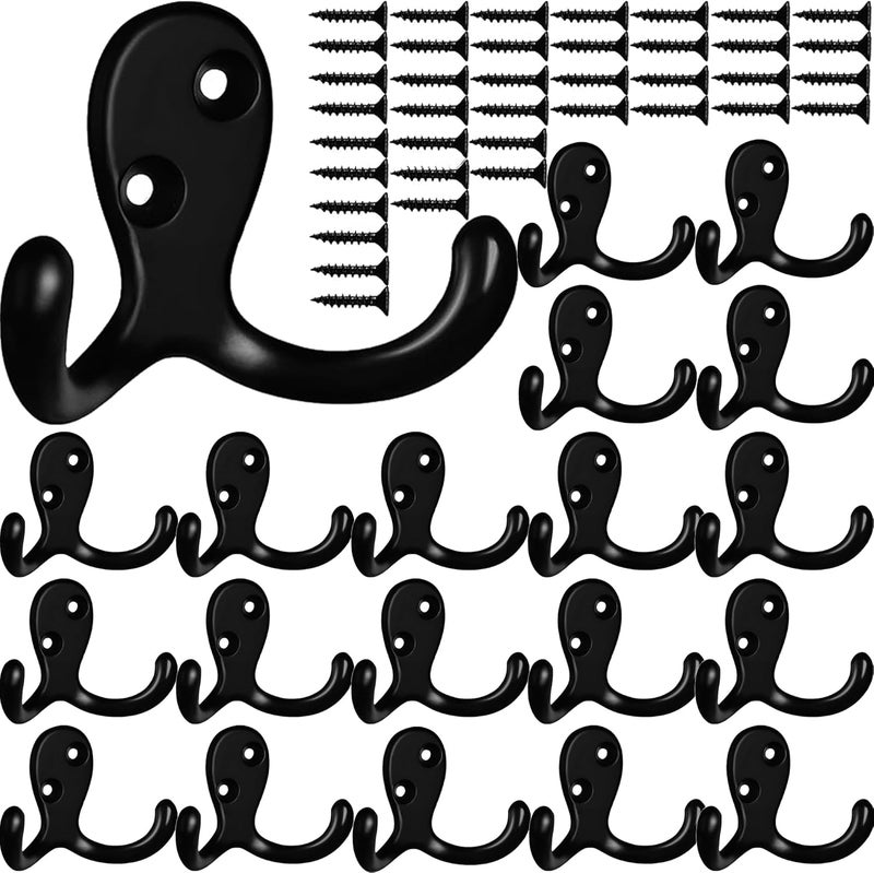 MsBong Coat Hooks Hardware,20 Pcs Wall Hooks Heavy Duty Hooks for Hanging Coats Double No Rust Hook Wall Mounted for Key, Towel, Bags, Cup, Hat (20pcs Black) - Image 1